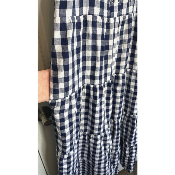 NWT Who What Wear Women's Tiered Maxi Dress Sz M Linen Blend Gingham Fisherman - Picture 5 of 15